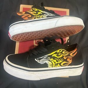 Vans Black and Yellow Flame Sneakers